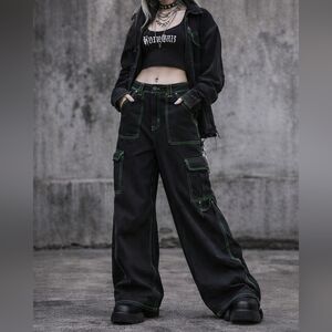 Hot Topic Black Carpenter Pants High Rise Wide Leg Super Baggy 11 Grunge Goth Ut